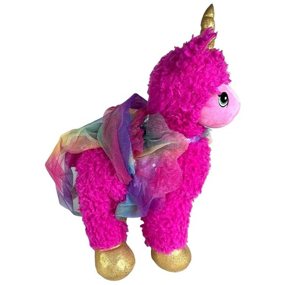Build A Bear Pink Sparkle LlamaCorn Plush Llama Unicorn Rainbow Net Outfit Toy - Picture 5 of 11